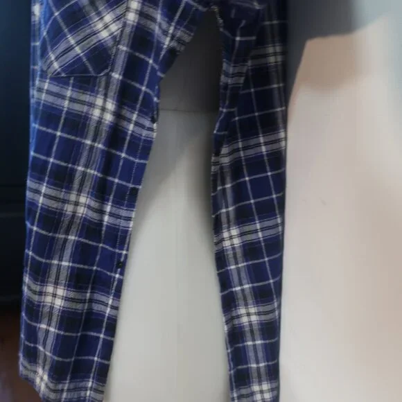 Womens R13 (Item- 89) Blue Black White Vented Side Seams Flannel Plaid M - Picture 6 of 10